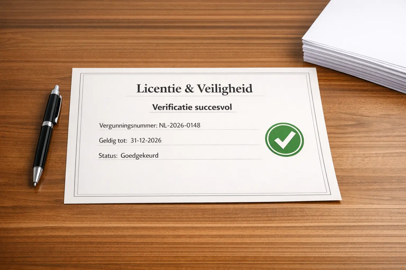 Officieel document met een vinkje dat een geldige vergunning symboliseert