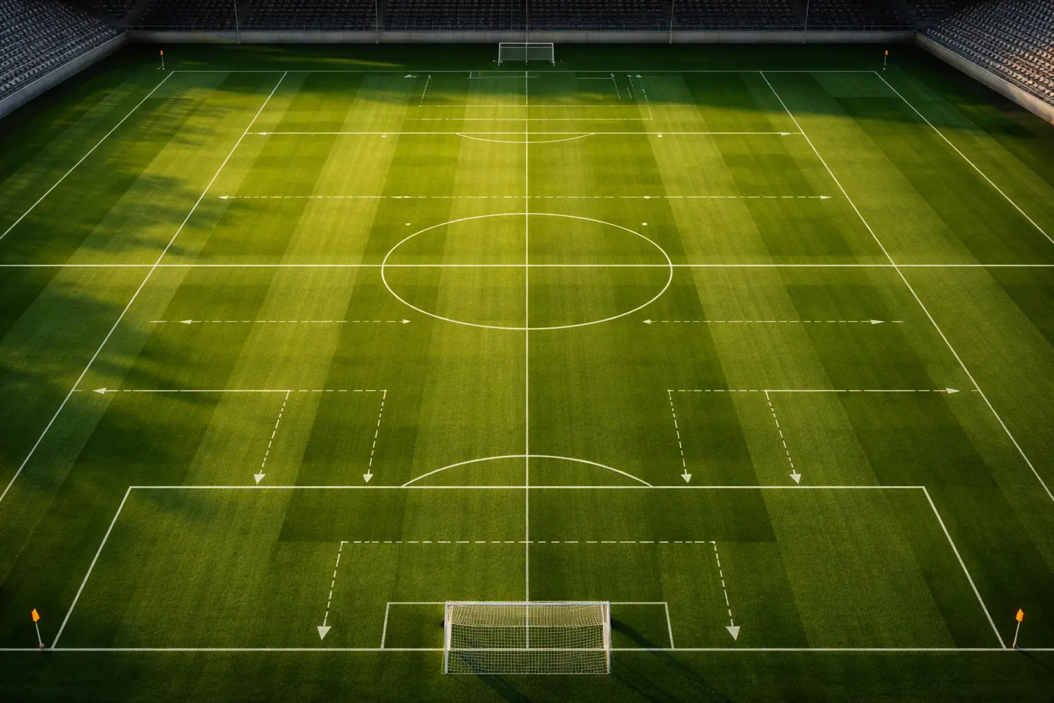 Voetbalveld met tactische lijnen en posities
