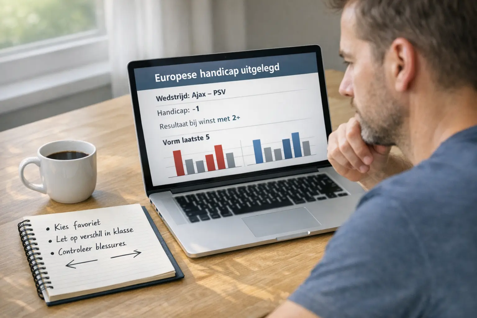Wedder analyseert voetbalstatistieken op laptop