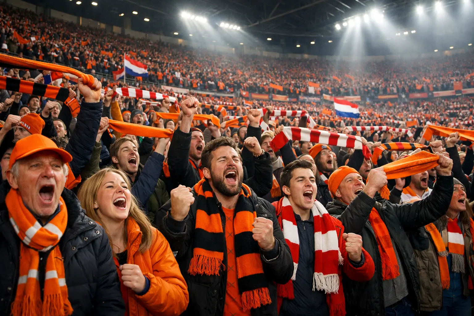 Fanatieke supporters in uitverkocht voetbalstadion