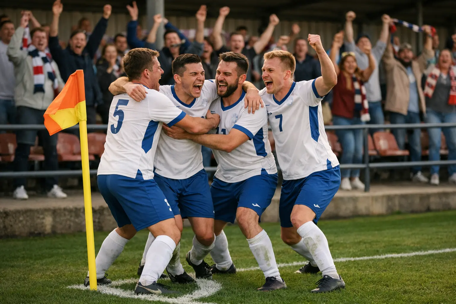 Kleinere voetbalclub viert doelpunt tegen favoriet