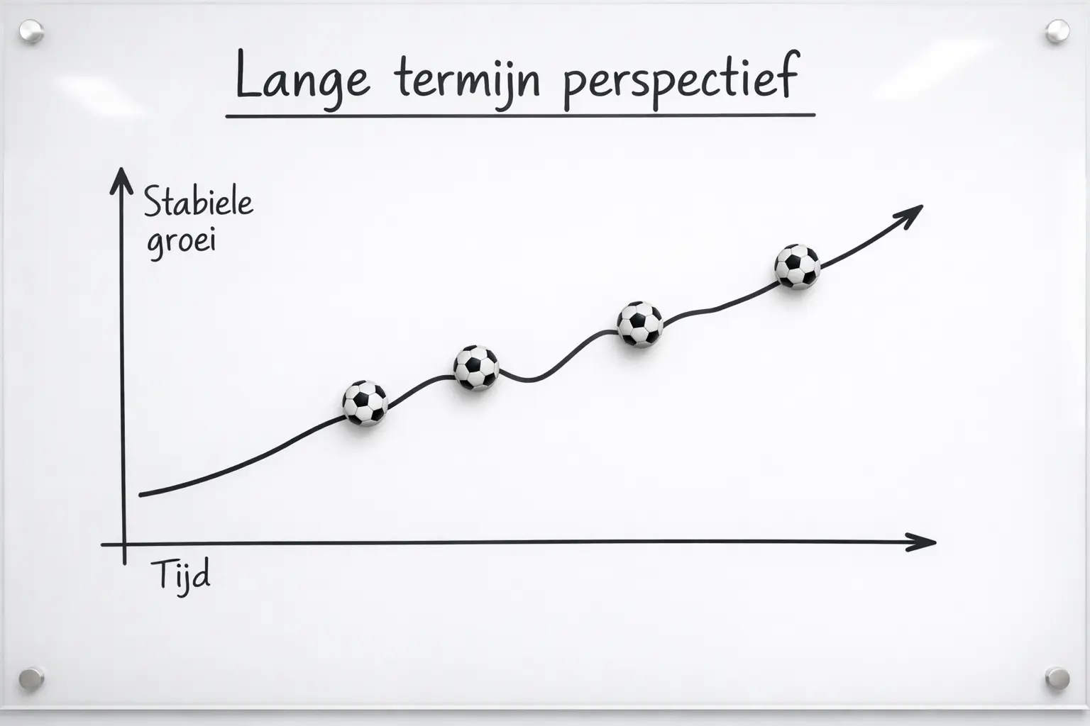 Tijdlijn met opwaartse trend en voetbalsymbolen
